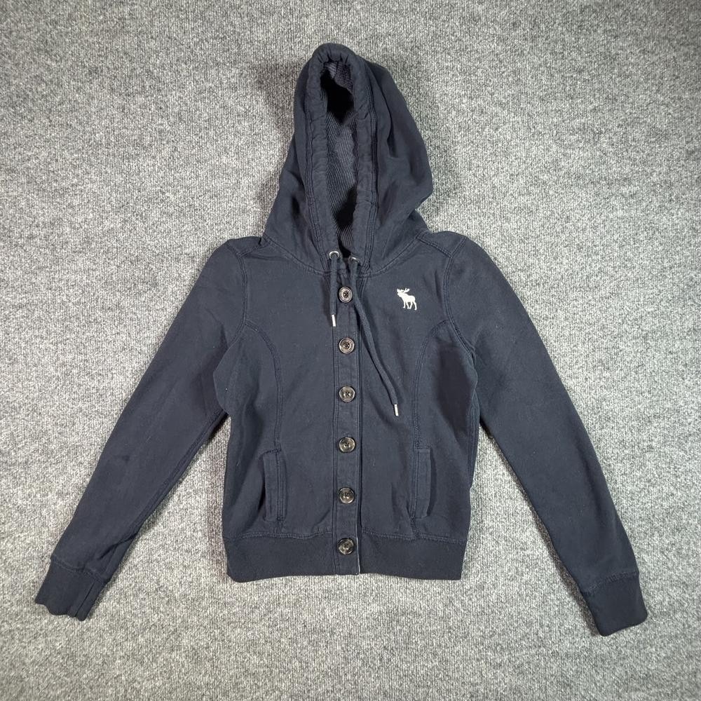 Abercrombie & Fitch Hoodie Women's S Blue Cotton Fleece-Lined Running Button-Up